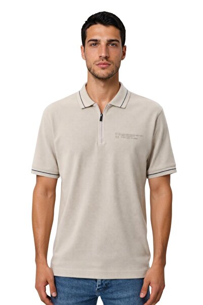 Arma Ar-Ma Men's Polo Collar T-Shirt Without Print Basic Collar Zippered Knit...