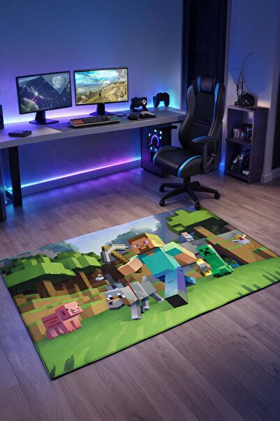 Qatalina Dijital Baskı Kaymaz Taban Yıkanabilir Gamer Minecraft Desenli Moder...