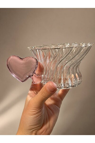 morponi Pink Heart Handle Glass Teacup - Set of 2