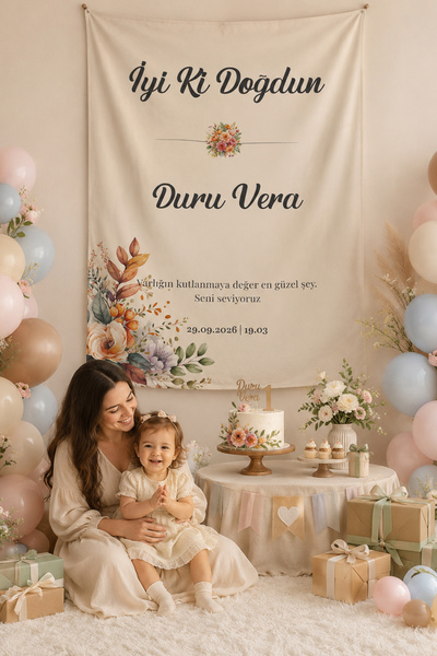 Vagonik Kişiye Özel Doğum Günü Happy Birthday Duvar Örtüsü Duvar Halısı Birin...