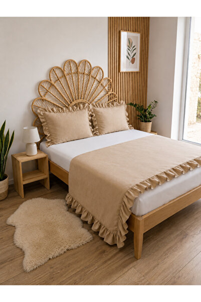 Decamor home Βίντατζ Σετ Καλύμματος Κρεβατιού με Βολάν σε Μπεζ Χρώμα, 3 Τεμάχ...