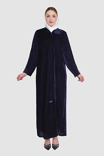 Stylish Fashion Stylish Fashion Velvet Wrap Abaya in Navy Blue with Handwork ...