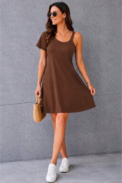 METKAR Women's Single Sleeve Long Dress with Other Straps, Round Neck, Short Viscose Dress
