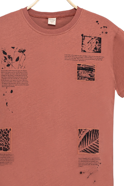 Divonette Boy's Basic Short Sleeve 100% Cotton Printed T-Shirt with Embroidery Detail, Cool and Comfortable, Orange Color