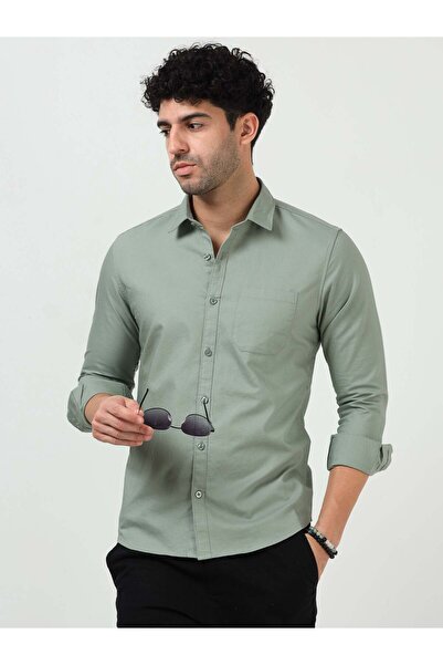 THE SOUTHZ Men’s Classic Light Green Oxford Cotton Full Sleeve Shirt
