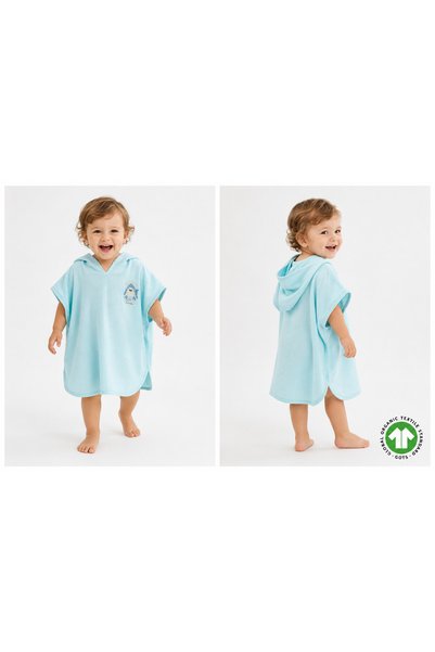 MİLABABY Muslin Children's Poncho 100% Cotton 1-5 Years One Size Hooded Beach Pool Sea Poncho Boys Blue Shark Printed