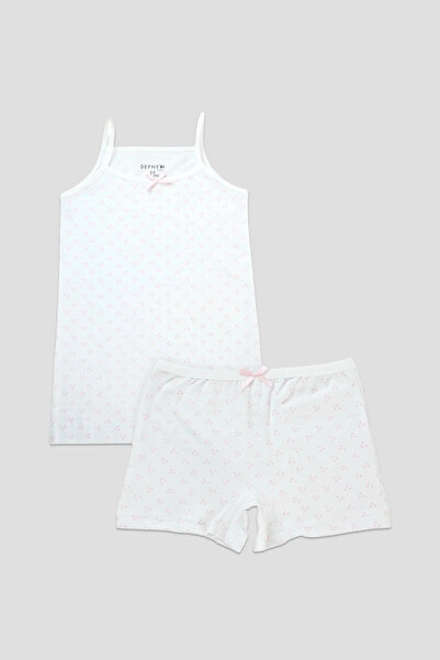 Defne Baby Set de maiou și boxeri din bumbac pieptănat cu model inimioare, di...