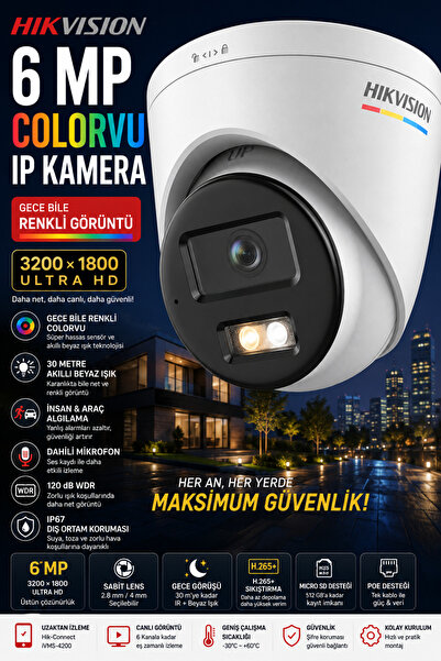 Hikvision kamera 6 MP Sabit Lensli Dome IP Kamera
