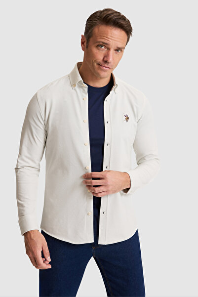 U.S. Polo Assn. قميص محبوك كريمي للرجال 50322234-VR256
