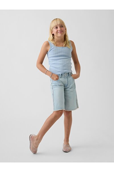 GAP Kız Çocuk Açık Mavi Low Rise Longline Denim Şort