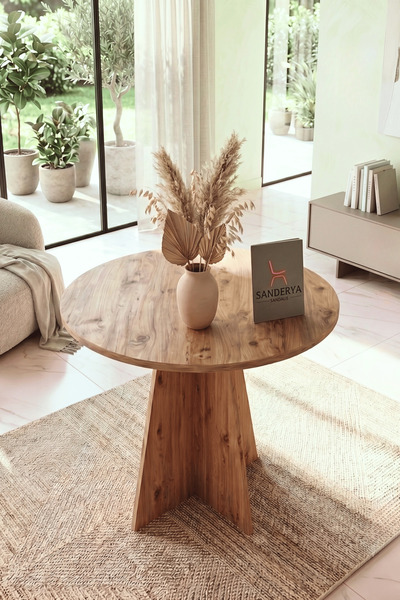 SANDERYA Vela Atlantik Çam Yuvarlak Mutfak & Yemek Masası - 70 cm Modern Ayak