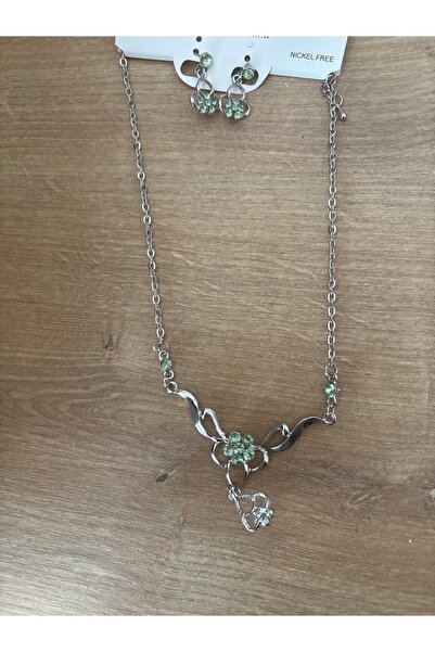 ELUNE İSTANBUL & Milano Green Stone Flower Motif Necklace Earring Set – Elega...