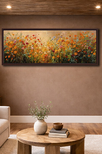 Meteor Galeri Meteor Gallery Art Yağlıboya Dokulu Renkli Kır Çiçekleri Çerçev...