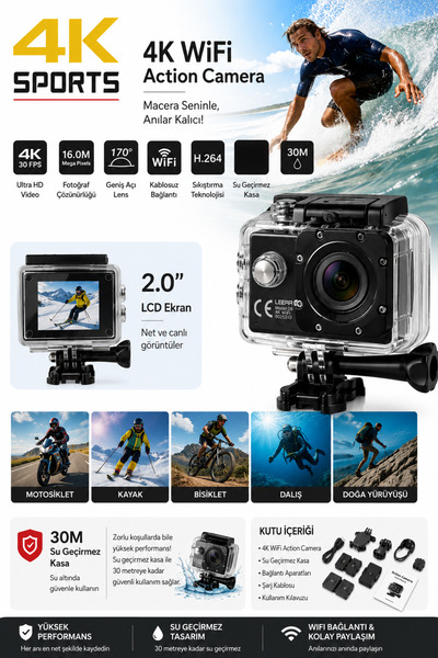 Spech Power Ultra HD 4K Wifi Özellikli Aksiyon Kamerası 2.0 İnc Ekran Vlog Kamerası