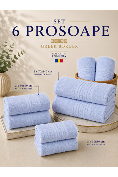 RALEX PUCIOASA Set de 6 prosoape premium cu bordură grecească, 100% bumbac, 5...