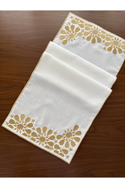 Denef Home Covor decorativ cu model geometric islamic, auriu, alb murdar, rez...