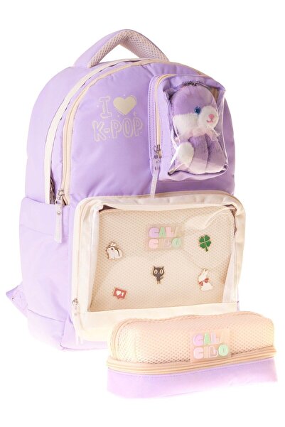 CalaCilo حقيبة ظهر مدرسية وحامل أقلام من K Pop Lilac للفتيات مع إكسسوارات على...