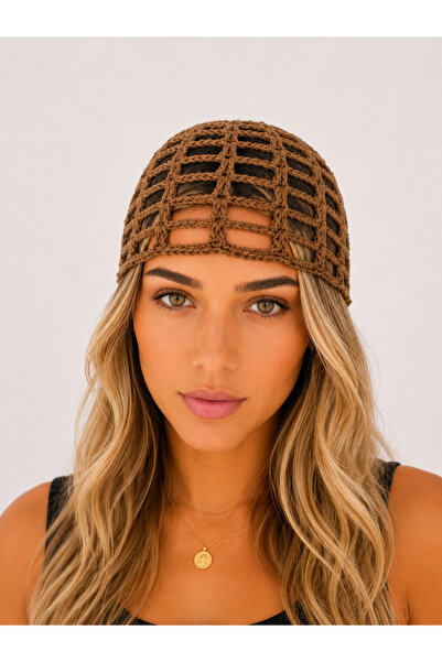 synshop Taba Brown Mesh Premium Knit Bandana Boemă Tricotaj elegant de vară P...