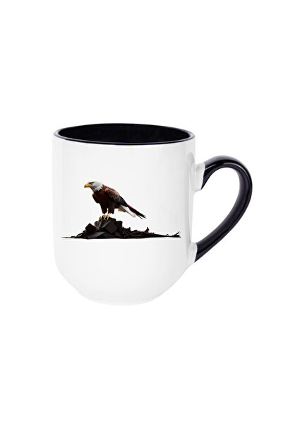 CERCİBAZAAR (Black-White) Eagle Themed Special Design Graphic Printed Mug – D...