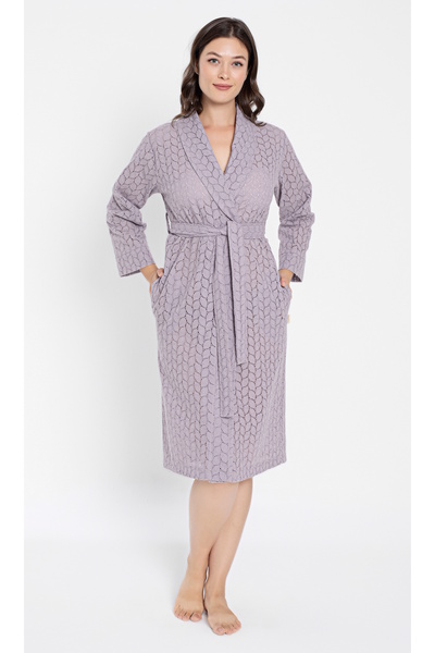 Nuşa Women's Short Shawl Collar Leaf Brode Cotton Dressing Gown