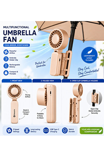 Generic Portable Clip-On Umbrella Fan Rechargeable Mini USB Cooling (Black)