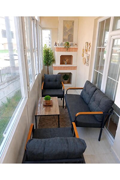 Sofmina AntrasitMetal Bahçe Koltuk Takımı 2+1+1 Sehpalı Balkon Teras Cafe Otu...