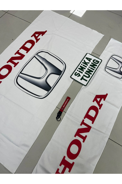 şimika tuning tuningmarketim White Honda Towel Set 2 Pieces (Towel 35X135, Back Towel 70 X 135) (Keychain Gift)
