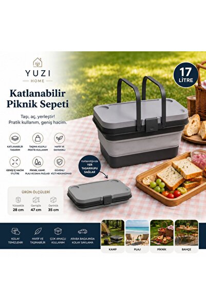 yuzi home Yuzi Katlanabilir Piknik Sepeti & Kamp Masası – Taşınabilir Çok Ama...