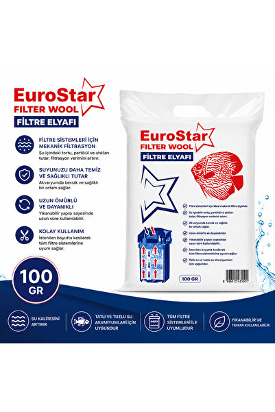 EuroStar Filtre Elyafı 100 Gr Akvaryum Filtre Pamuğu Beyaz
