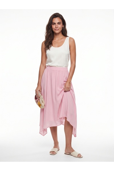 ONLOOX Pink Cotton Muslin Crinkle Skirt with Elastic Waist, Asymmetrical Cut,...