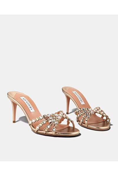 NEW Aquazzura Tequila 75 Mules in Laminated Nappa Leather