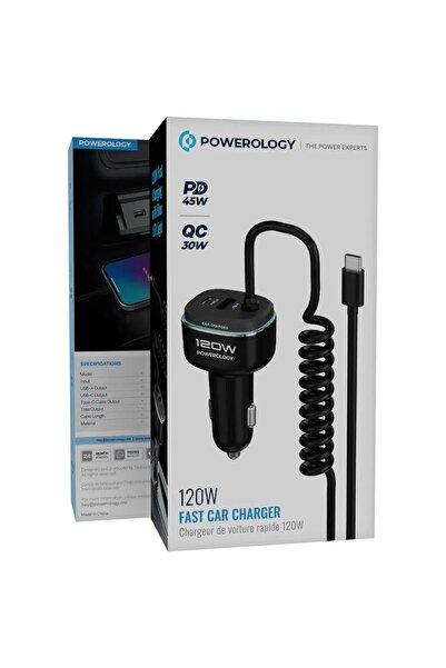 Powerology 120W Fast Car Charger Black/ Grey