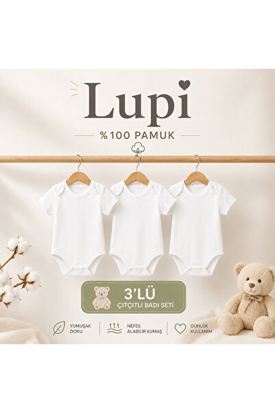 lupi 3 Pieces of Snap Fastener Baby Bodysuit in Plain Ecru Color