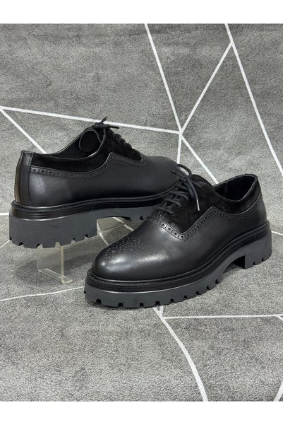 modaayakkabı Black Genuine Leather Lace-Up Eva Sole Shoes