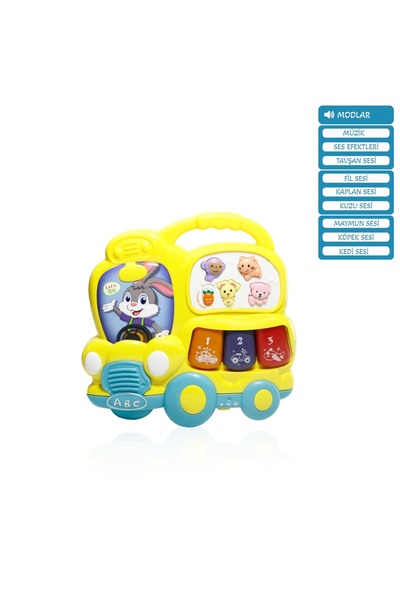 Zuu Baby Işıklı ve Müzikli Kutulu Otobüs Bebek Piyanosu Sarı