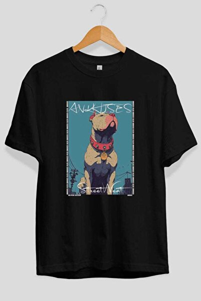 Ankhises For the Love of Dogs 40 Dog Prints on the Front Black Oversize T-Shi...