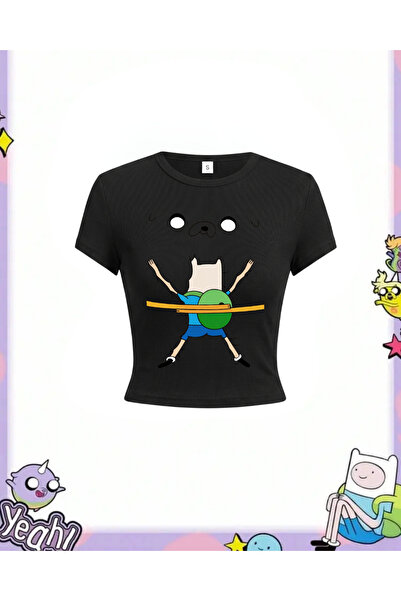Toum Adventure Time Fin și Jack Y2K Mânecă scurtă crop