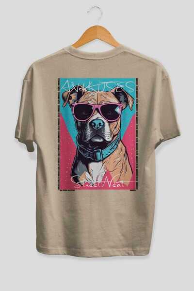 Ankhises For Dog Lovers 46 Back Dog Print Beige Oversize T-Shirt 100% Cotton ...