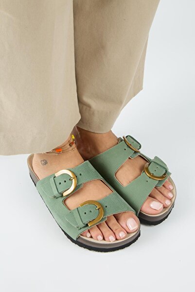 Manijero Fuga Women's Leather Genuine Leather Double Buckle Nubuck Green Slip...