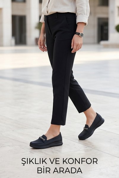 Liarca Aura Comfort – Women's Black Daily Casual Loafer Shoes with Orthopedic Soles and Shimmering Detail