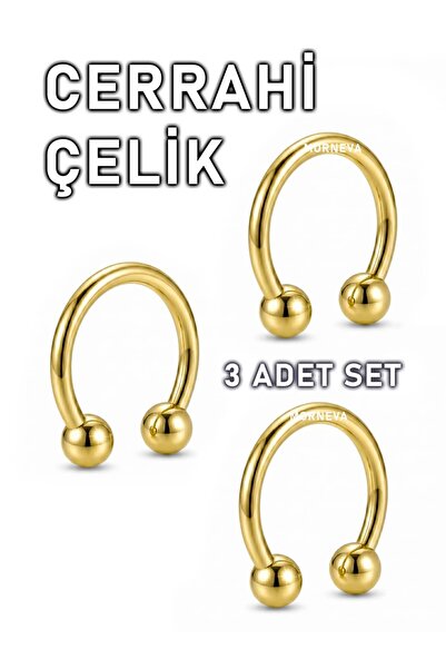 MORNEVA Cerrahi Çelik Yarım Halka Daith Helix Septum Piercingi (3 Adet)