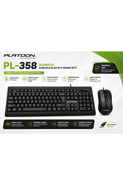 Platoon PL-358 Business Türkçe Q Kablolu Klavye ve Mouse Seti USB Ofis Bilgis...