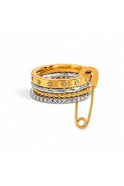 YVA Jewelry Inel de damă bicolor din oțel inoxidabil placat cu aur „Enosi”