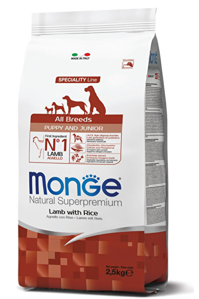 Monge All Breeds Puppy Tüm Irklar İçin Kuzulu Pirinçli Yavru Köpek Maması 2,5 Kg
