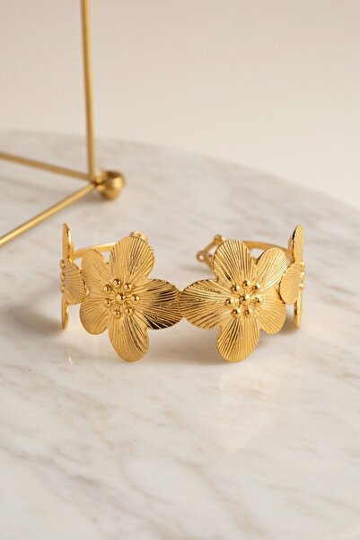 bacc Kadın Gold Çiçek Desenli Vintage Esintili Manşet Bileklik