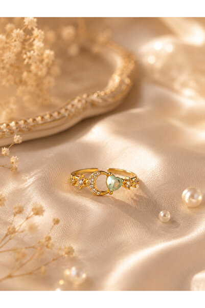 Sylvera Shop Moon's Heart Stone Ring - Adjustable (Gold Color)