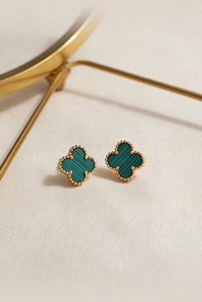 RMY MODA Women's Green Clover Figured Gold Edged Earrings