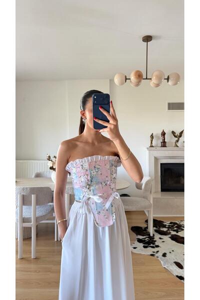 GAUS CO Pembe Çiçek Desenli Tasarım Korse GAUS-01611