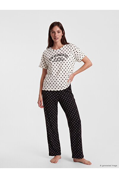 LC Waikiki Vizyon New Season Crew Neck Polka Dot Women's Pajama Set