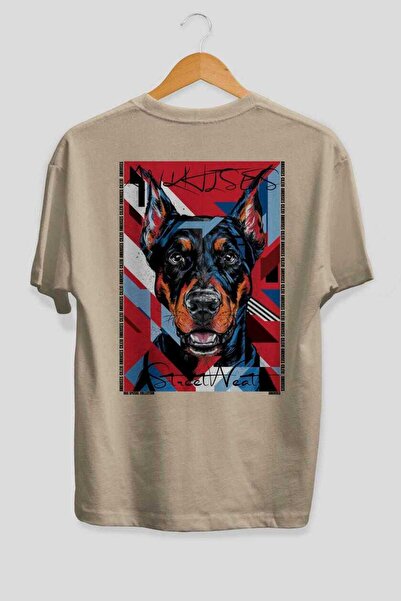 Ankhises За любители на кучета 53 Back Dog Print Бежова овърсайз тениска 100%...